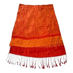Pashmina Paisley Scarf Shawl Orange Red Fringe Wrap Mid 2000s Boho